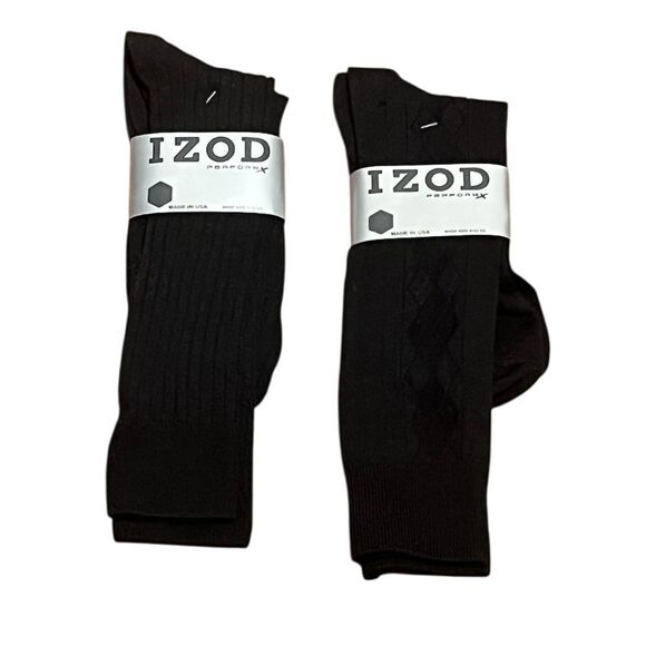 IZOD Men’s Black Socks, 2 Packs, Size L, Made In USA, NWT - Picture 1 of 6